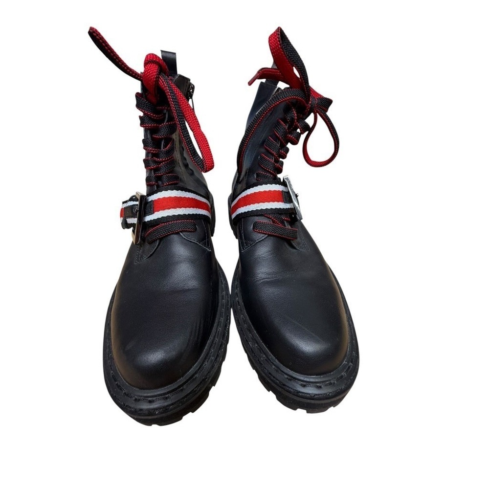 CECLIA NEW YORK Hayden Leather Combat Boots 8.5 Buckle Strap Side Zip Lug Sole